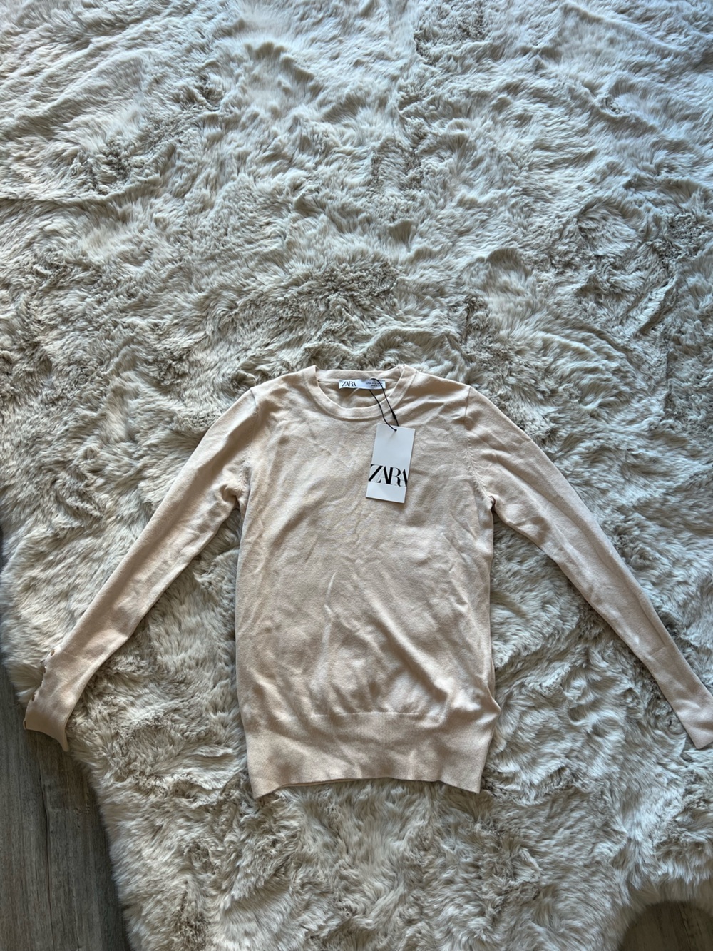 ZARA Beige Crewneck Long-Sleeve Top
